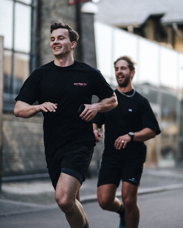 Fritz laughing while running
